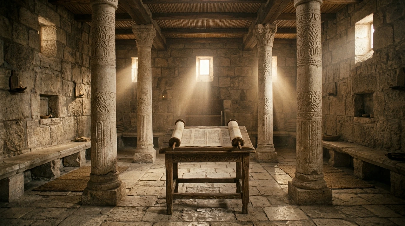 Detailed archaeological artifacts from Capernaum including basalt millstones, olive presses, and 1st-century fishing hooks