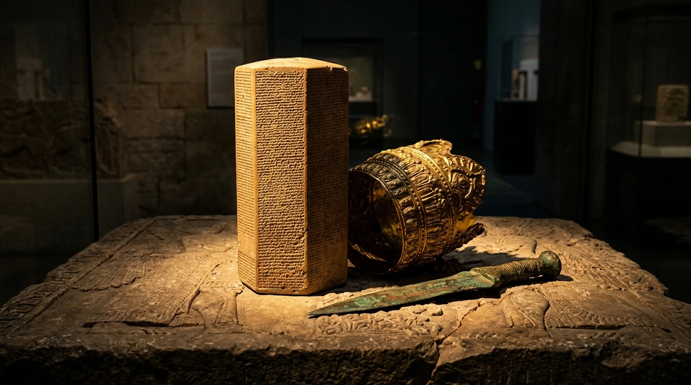 The cuneiform clay cylinder Taylor Prism in the British Museum recording King Sennacherib’s siege of Jerusalem alongside Babylonian royal chronicles