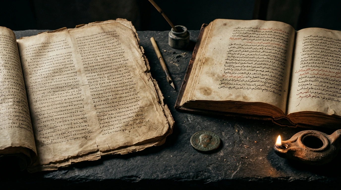 First-century bust of Flavius Josephus alongside Greek codex leaf of Jewish Antiquities Book 18